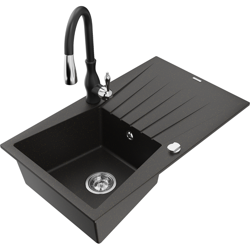 Mexen Cesar гранитна мивка с 1 корито с отцедник и кухненски смесител Savita,