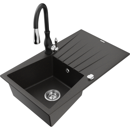 Mexen Cesar гранитна мивка с 1 корито с отцедник и кухненски смесител Savita,