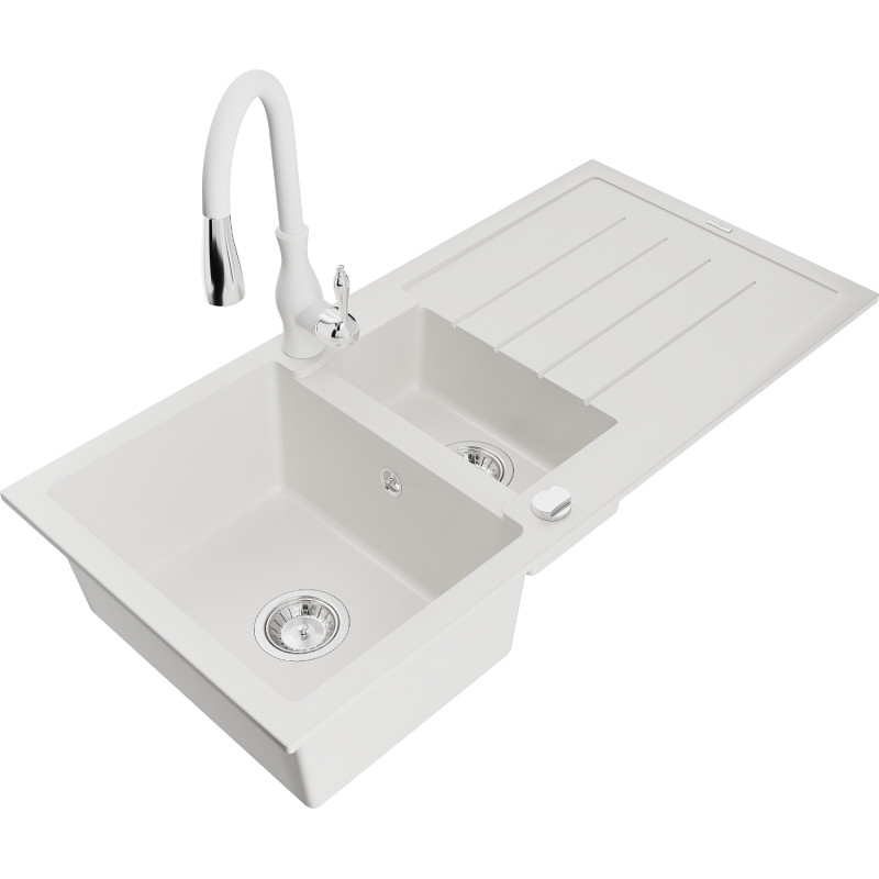 Mexen Andres гранитна мивка с 1,5 камери с отцедник и кухнянска батерия Savita,