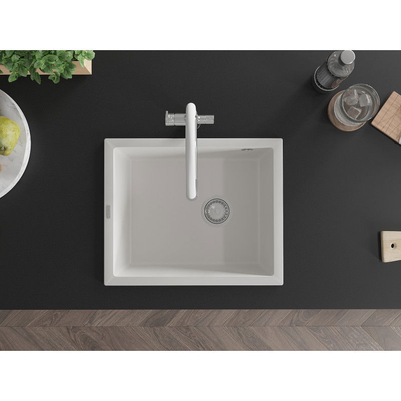 Mexen Pedro гранитна кухненска мивка с 1 отделение 560 x 460 mm, бял, сифон хром - 6508561000-20