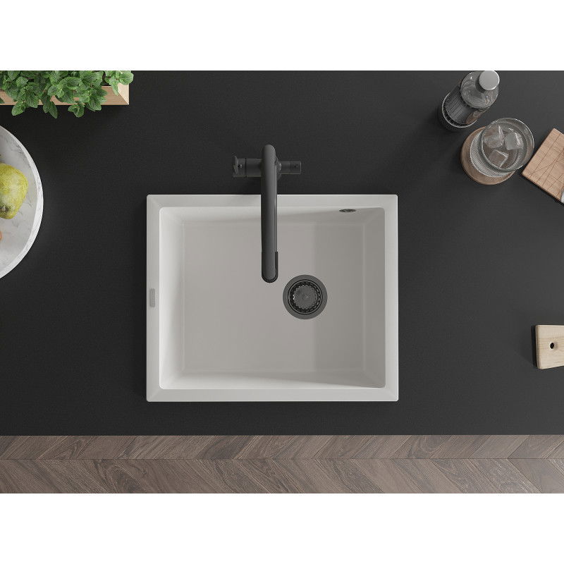 Mexen Pedro мивка от гранит с 1 камера 560 x 460 mm, бял, черен сифон - 6508561000-20-B