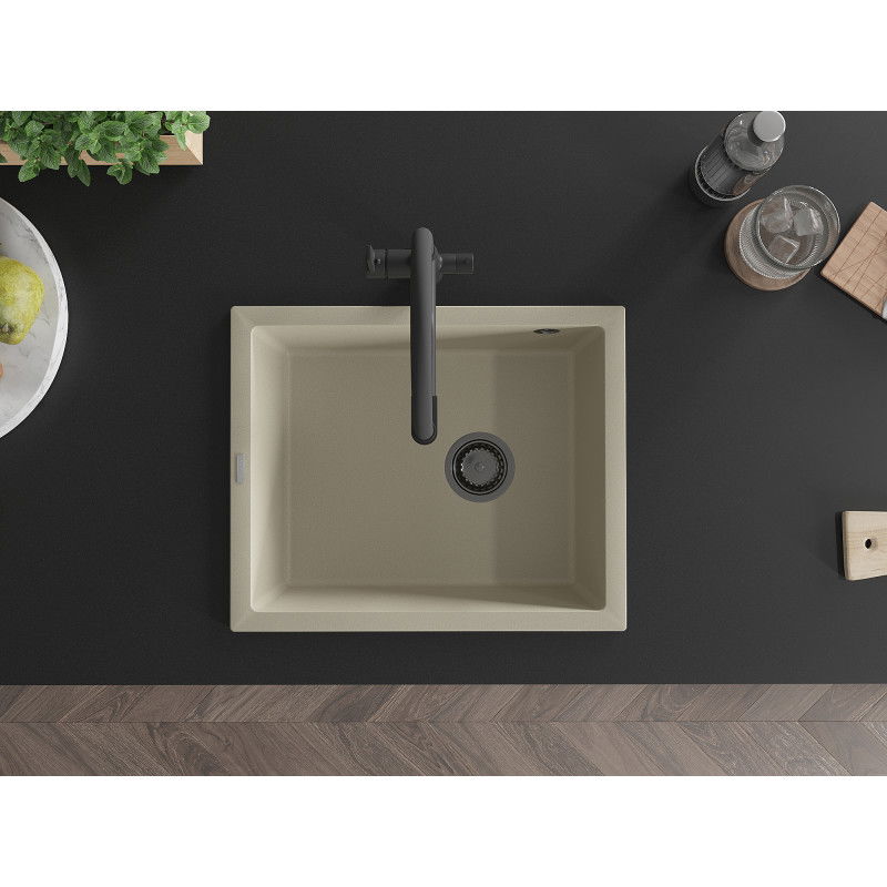 Mexen Pedro гранитна мивка с 1 камера 560 x 460 mm, бежова, черен сифон - 6508561000-69-B