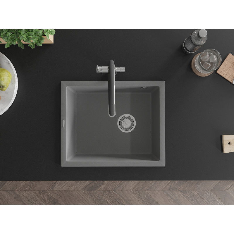 Mexen Pedro гранитна мивка с 1 отделение 560 x 460 мм, сива, сифон хром - 6508561000-71