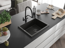 Mexen Pedro гранитна мивка с 1 камера 560 x 460 мм, черно/злато металик, сифон