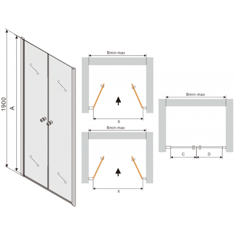 Mexen Texas сгъваеми душ врати 100 см, прозрачни, хром - 880-100-000-01-00