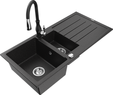 Mexen Andres гранитна мивка с 1,5 камери и отцедник и кухненски смесител Savita, черен/сребърен - 6515-73-672601-70
