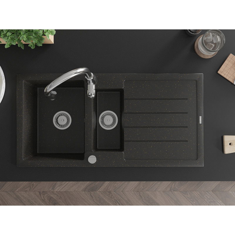 Mexen Andres гранитна мивка с 1.5 отделения с отцедник и кухненски смесител