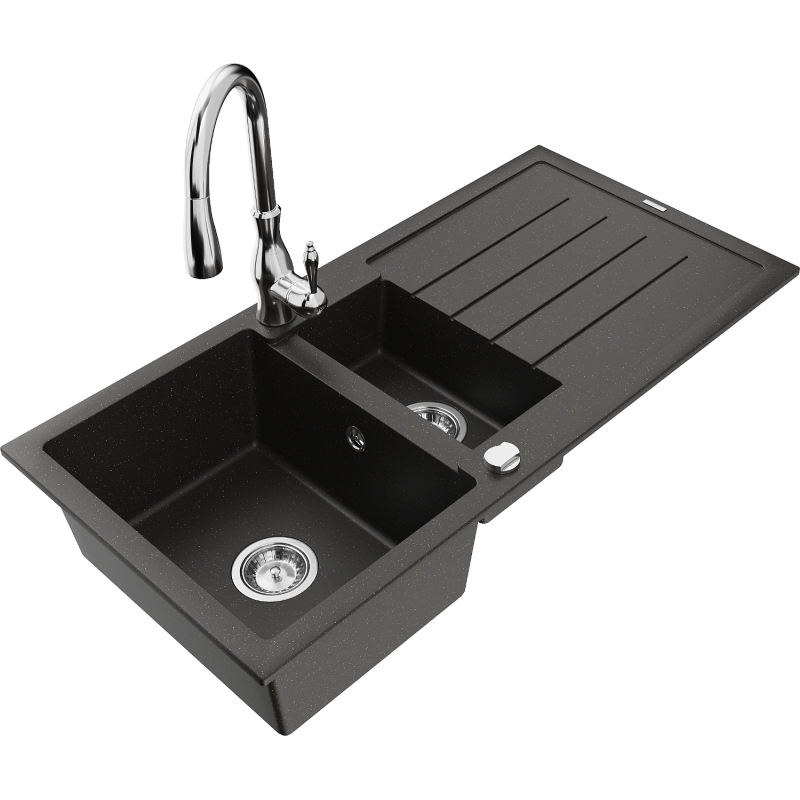 Mexen Andres гранитна мивка с 1.5 отделения с отцедник и кухненски смесител