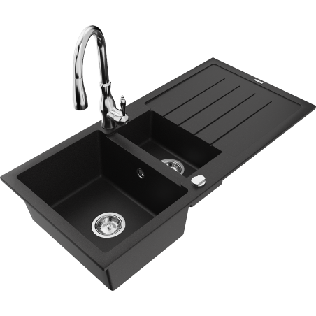 Mexen Andres гранитна мивка с 1,5 камери и отцедник и кухненска батерия Savita,