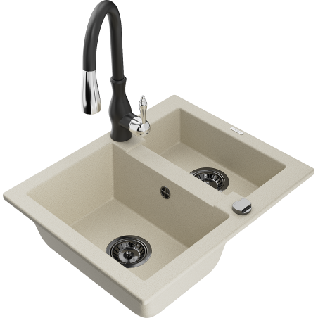 Mexen Carlos гранитна мивка с 1,5 чаши с кухненски смесител Savita, бежов