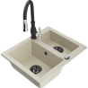 Mexen Carlos гранитна мивка с 1,5 чаши с кухненски смесител Savita, бежов