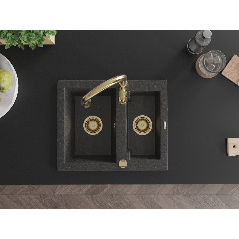 Mexen Carlos гранитна мивка с 1,5 камери с кухненски смесител Savita, черна напукана - 6518-76-672601-50