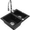 Mexen Carlos гранитна мивка с 1,5 камери с кухненски смесител Savita, черен - 6518-77-672601-00