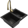 Mexen Carlos гранитна мивка 1,5-коморна с кухненски смесител Savita, черен - 6518-77-672601-50-B