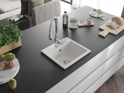 Mexen Milo гранитна кухненска мивка с 1 камера и кухненски смесител Savita, бяла - 6505-20-672601-00