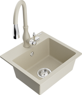 Mexen Milo еднокоморна гранитна мивка с кухненски смесител Savita, бежов - 6505-69-672601-69