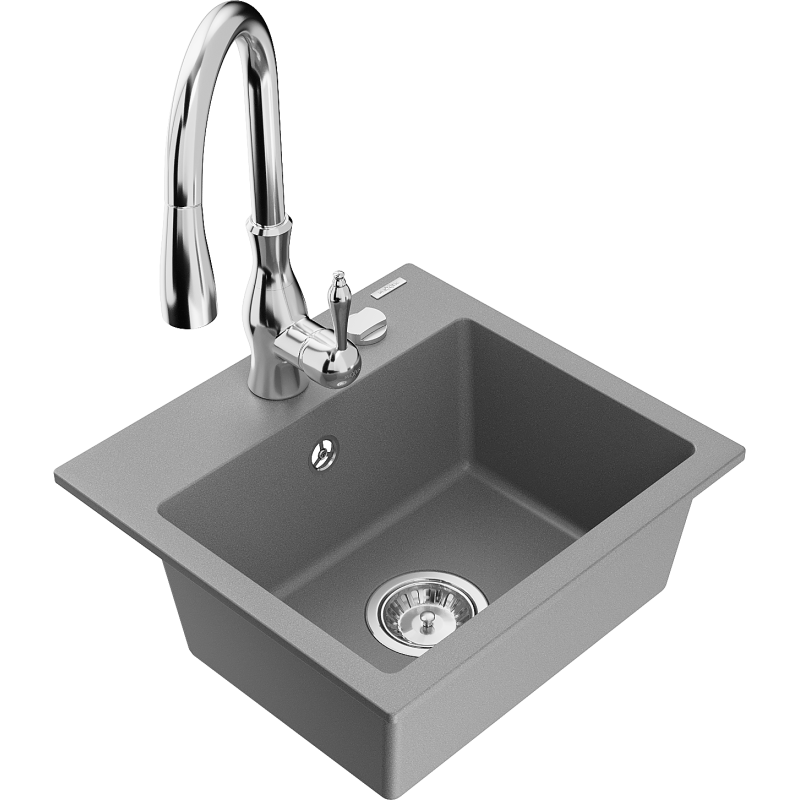 Mexen Milo гранитна кухненска мивка с 1 отделение и кухненски смесител Savita,