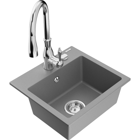 Mexen Milo гранитна кухненска мивка с 1 отделение и кухненски смесител Savita,