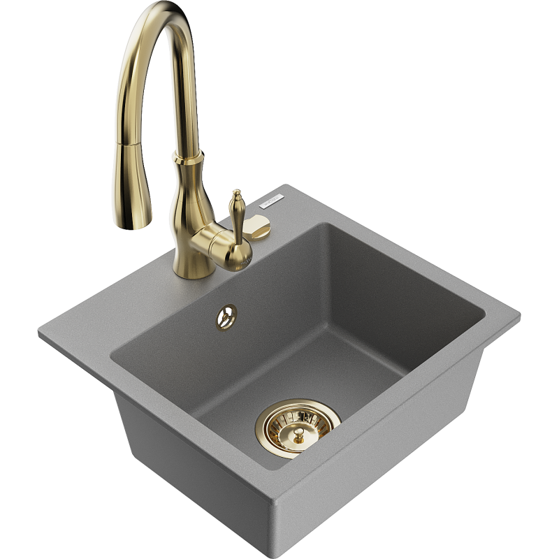 Mexen Milo гранитна мивка с 1 отделение с кухненски смесител Savita, сив