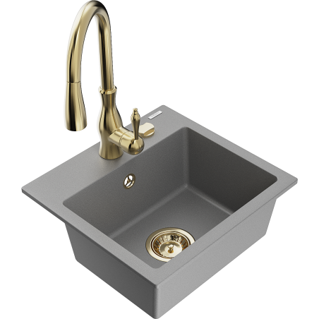 Mexen Milo гранитна мивка с 1 отделение с кухненски смесител Savita, сив