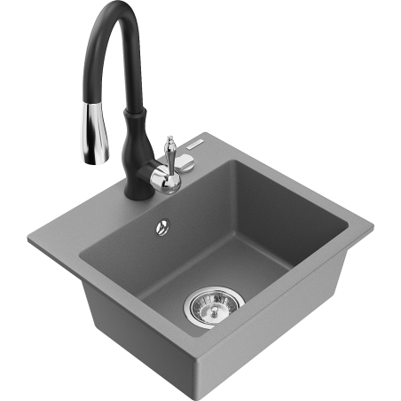 Mexen Milo гранитна кухненска мивка с 1 камера и смесител Savita, сива