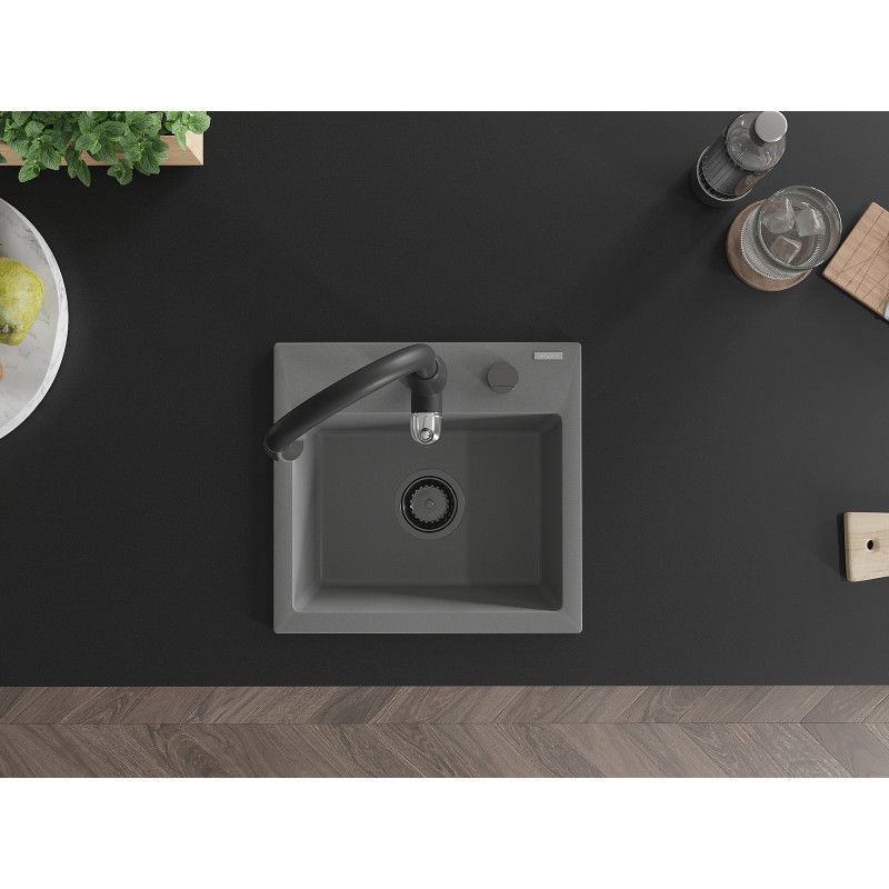 Mexen Milo гранитна мивка с 1 корито със смесител за кухня Savita, сив - 6505-71-672601-70-B