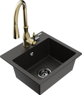 Mexen Milo гранитна мивка с 1 камера и кухненски смесител Savita, черен/златен металик- 6505-75-672601-50-B