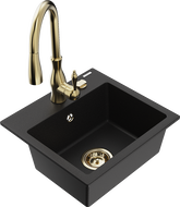 Mexen Milo смесителна мивка от гранит с 1 отделение със смесител за кухня Savita, черен - 6505-77-672601-50