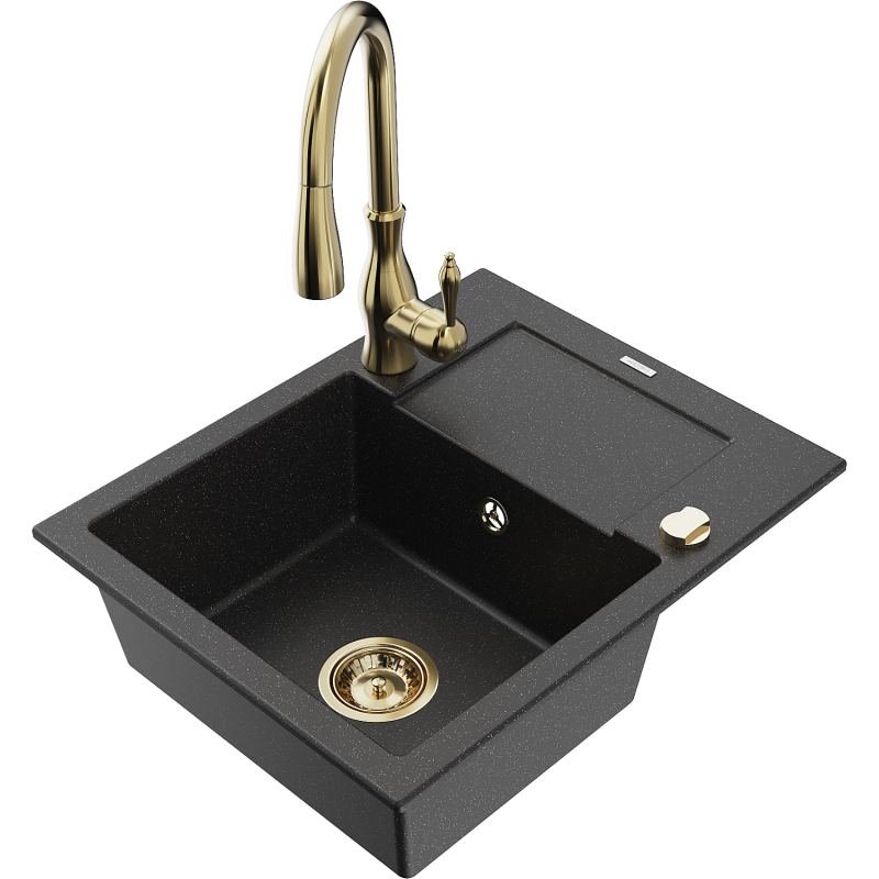 Mexen Enzo гранитна мивка с една камера с отцедник и кухненска батерия Savita,