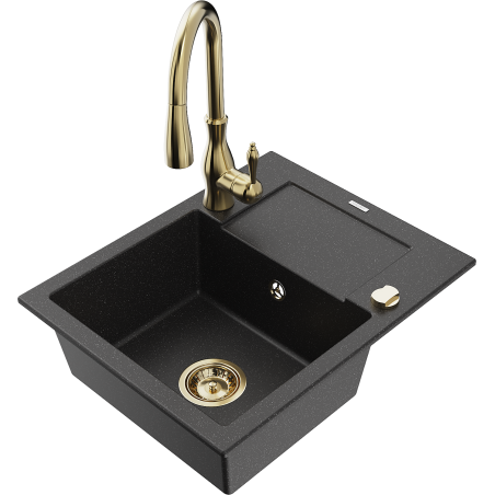 Mexen Enzo гранитна мивка с една камера с отцедник и кухненска батерия Savita,