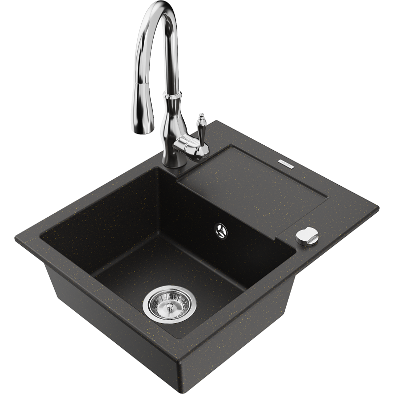 Mexen Enzo гранитна мивка с 1 камера с отцедник и кухненски смесител Savita,