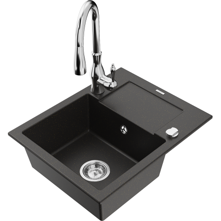 Mexen Enzo гранитна мивка с 1 камера с отцедник и кухненски смесител Savita,