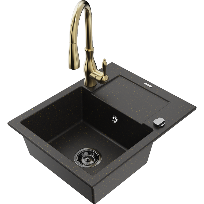 Mexen Enzo гранитна мивка с 1 корито с отцеждач и кухненски смесител Savita,