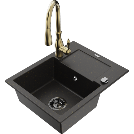 Mexen Enzo гранитна мивка с 1 корито с отцеждач и кухненски смесител Savita,