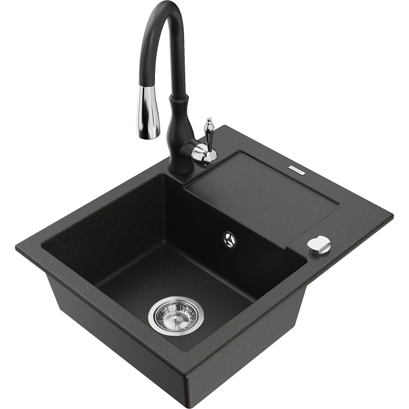 Mexen Enzo гранитна мивка с 1 камера с отцедник и кухненски смесител