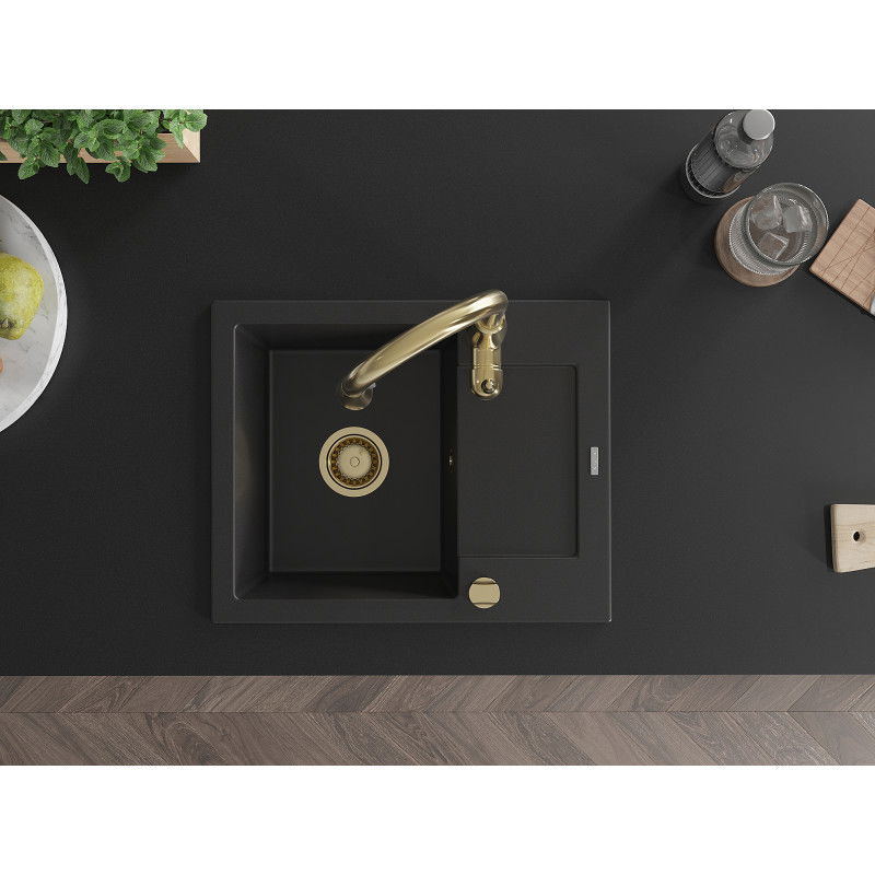 Mexen Enzo гранитна мивка с 1 отделение с отцедник и кухненски смесител Savita, черен - 6506-77-672601-50