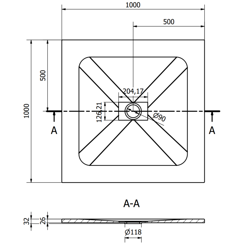 Mexen Hugo квадратен душ поднос SMC 100 x 100 см, черен - 42701010
