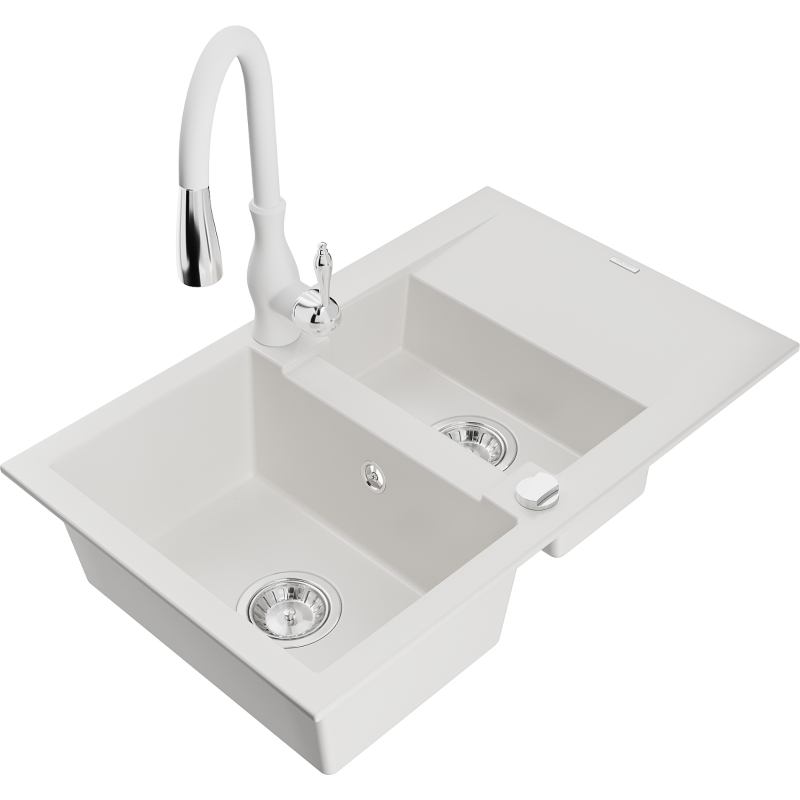 Mexen Gaspar гранитна мивка с 1,5 камери с отцедник и кухненски смесител Savita,