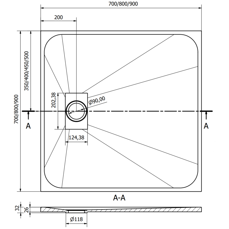 Mexen Hugo квадратен SMC поддушник 80 x 80 см, сив - 42618080