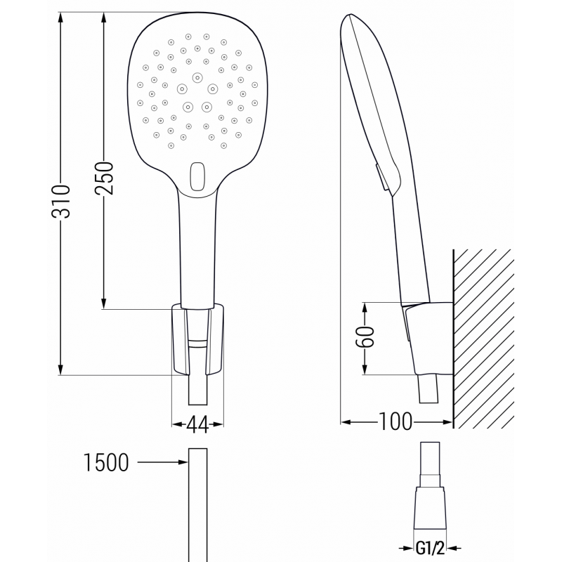 Mexen R-22 стенен душ комплект, черен - 785225052-70
