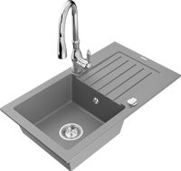 Mexen Pablo гранитна мивка 1-камера с отцедник и кухненски кран Savita, сив - 6510-71-672601-00