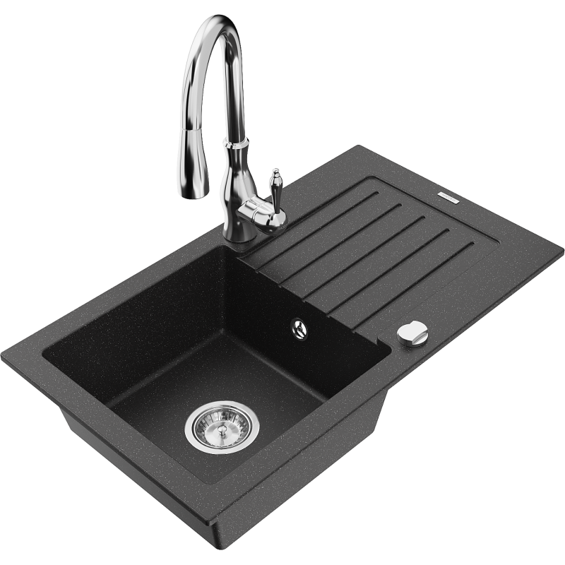 Mexen Pablo гранитна мивка с 1 камера с отцедник и кухненски смесител Savita,