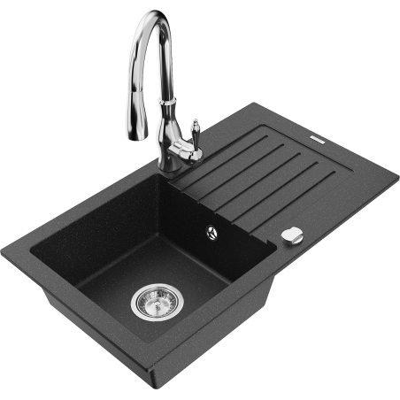 Mexen Pablo гранитна мивка с 1 камера с отцедник и кухненски смесител Savita,