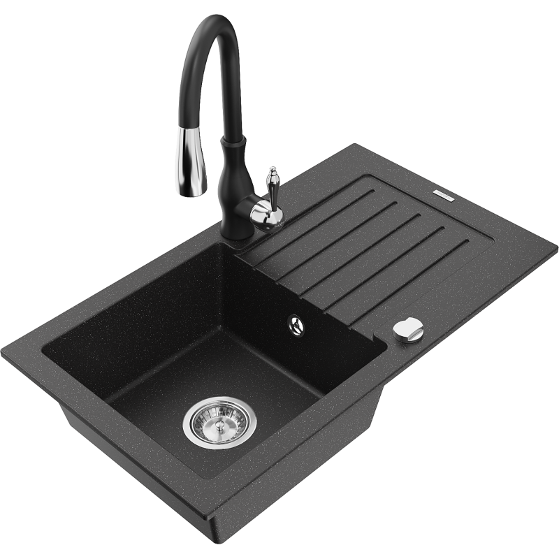 Mexen Pablo гранитна кухненска мивка с една камера с отцедник и смесител