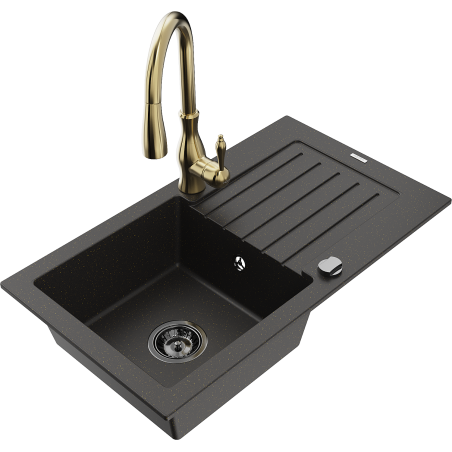 Mexen Pablo гранитна мивка с 1 камера с отцедник и кухненски смесител Savita,