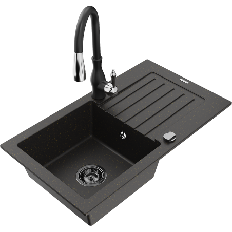 Mexen Pablo гранитна мивка с 1 камера с отцедник и кухненски смесител Savita,
