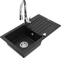 Mexen Pablo гранитна мивка с една камера с отцедник и кухненски кран Savita, черен - 6510-77-672601-00