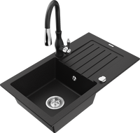 Mexen Pablo гранитна мивка с една камера с отцедник и кухненски смесител Savita, черен - 6510-77-672601-70
