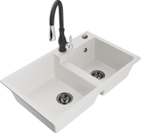 Mexen Tomas гранитна мивка с 2 камери и кухненски смесител Savita, бял - 6516-20-672601-70