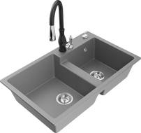 Mexen Tomas гранитна мивка с 2 камери с кухненски смесител Savita, сив - 6516-71-672601-70